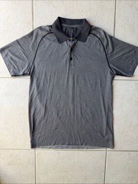 Lululemon Men's Gray Striped Polo Shirt
